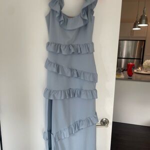 Elegant Ruffled Blue Dress